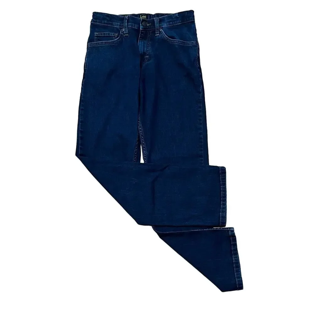 Lee Straight Fit Blue Jeans Adj Waist Girls 18 Slim Stretch Dark Rinse Mid Rise